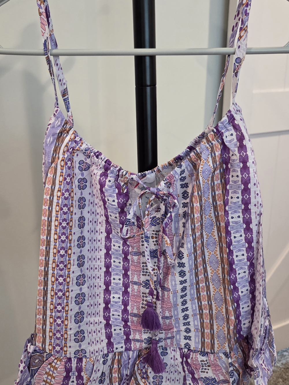 Boho Striped Tie-Front Flowy Crop Top - Purple Multi
